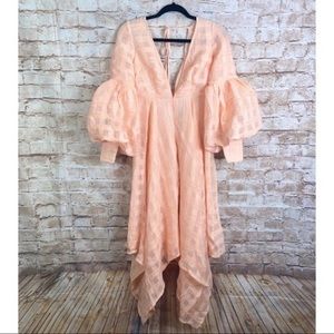 ASOS EDITION Volume Sleeve Midi Dress in Pleated Check Soft Apricot Size 4 NWT